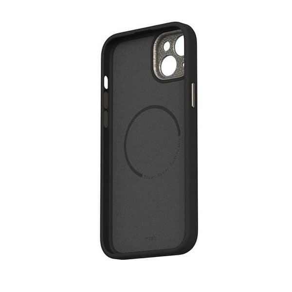 Moshi Napa Coque iPhone 15 Plus MagSafe - Økologisk læder & sort aluminium Sort