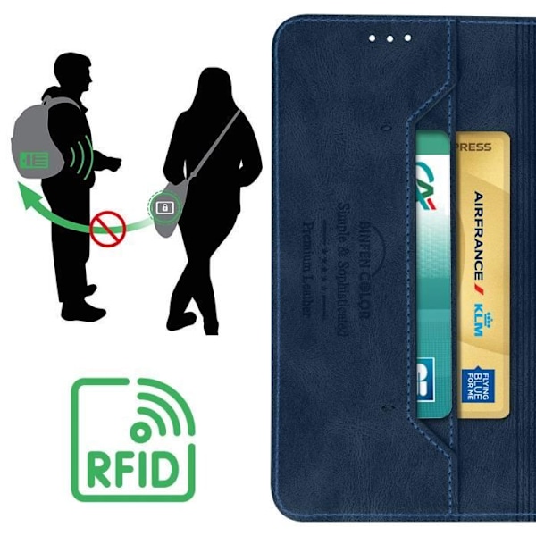 Kotelo Galaxy A34 5G:lle - AVIZAR - Lompakko ja videoteline - RFID-esto - Sininen blå