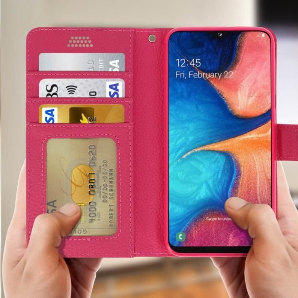 Hus til Samsung Galaxy A20e - AVIZAR - Folio Tegnebog Cover - Øko-læder - Video Støtte - Lyserød Rosa