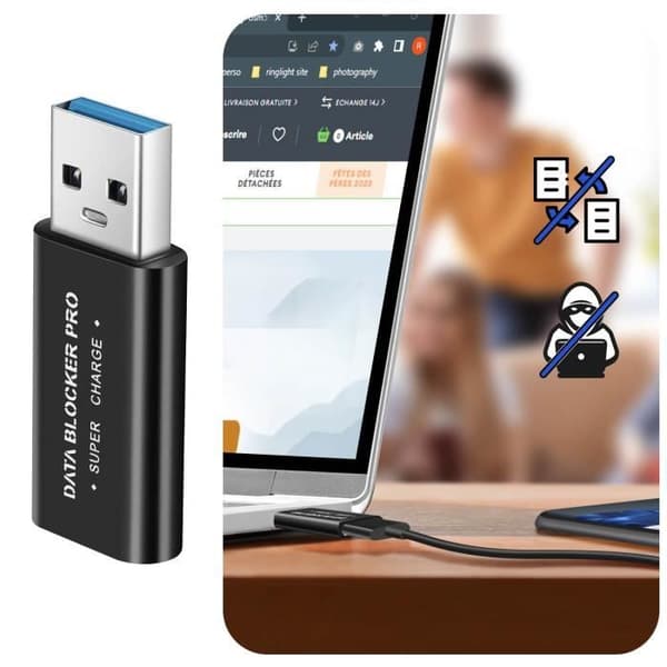 USB Data Blocker - AVIZAR - Data Blocker - Turvallisuus ja yksityisyys - Musta