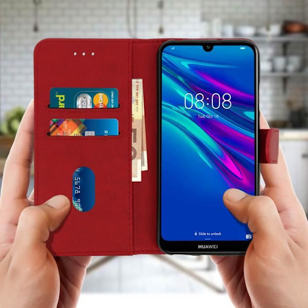 Hus - AVIZAR - Huawei Y6 2019 - Plånboksfodral - Mjuk Fodral - Video Stöd Röd
