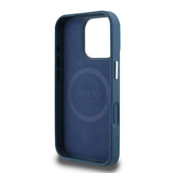iPhone 16 Pro Max Antishock Kotelo Tekstuurilla ja Triangulaarisella Guess-logolla Sininen Blå