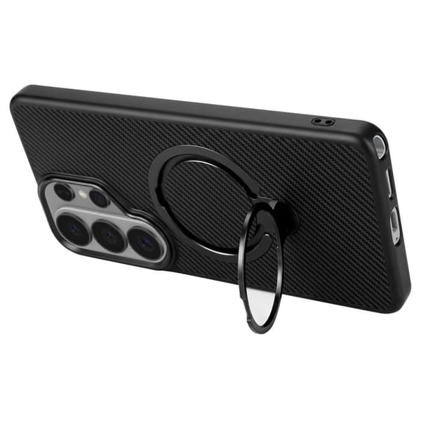 Cover til Galaxy S26 Ultra Carbon Effekt med Sort Rotérbart Magnetisk Ring Svart