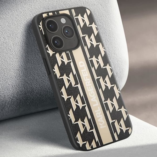 Cover til iPhone 14 Pro Max Bagside Vegansk læder forhøjede kanter Karl Lagerfeld Sort Svart