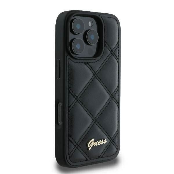 Blødt etui - GUESS - iPhone 16 Pro Max - Quiltet - Sort - Metallisk logo Svart
