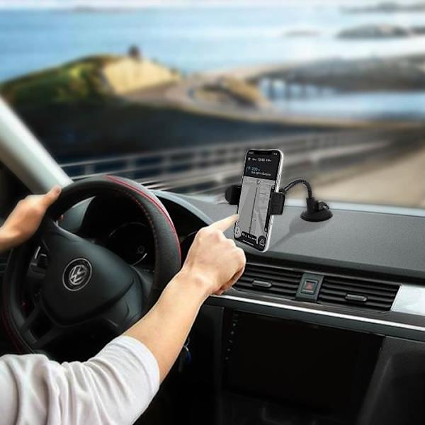 Støtt smartphone - Akashi - Vinduesmonteret sugekop - Justerbar - 360° rotation - Sort plastik Svart