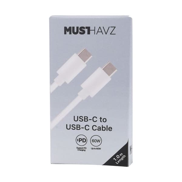 USB-C-kabel - GRAB 'N GO - 1m - Opladning 60W - Hurtig synkronisering - Hvid Vit