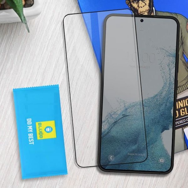 Skyddande film - Blueo - Samsung Galaxy S22 - Härdat glas 9H - Stötresistent - Rep-resistant Transparent, svart