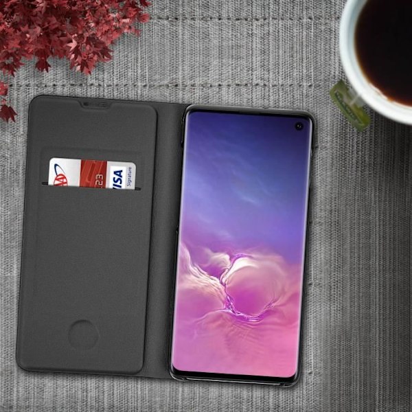 Housse - ANYMODE - Galaxy S10 - Folio-lompakko - Kovakotelo - Musta - Korttipidike Svart