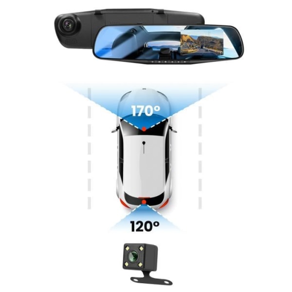 Dashcam Front Bakre Backspegel HD 1080P 4 tums skärm Mikroknapp Svart Svart