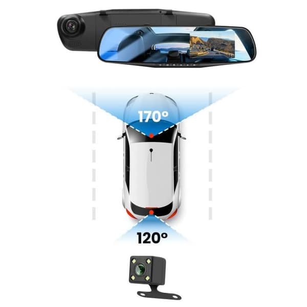Dashcam Front Bakspejl HD 1080P 4 tommer skærm Micro Button Sort Svart