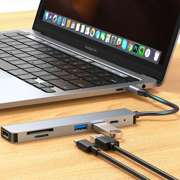 Hub USB-C till HDTV 4K, USB-C 100W, SD / Micro-SD kortläsare LinQ Grå