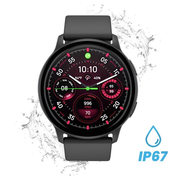 Sport Smartwatch med Sundhedsovervågning, 7 dages Batterilevetid, Vandtæt IP67, Proove Sort Svart