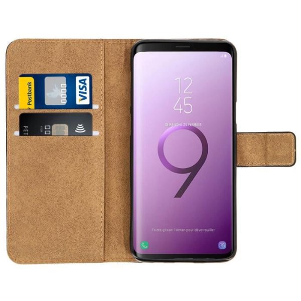 Galaxy S9 etui Læder folio pung funktion sort support gel shell Sort