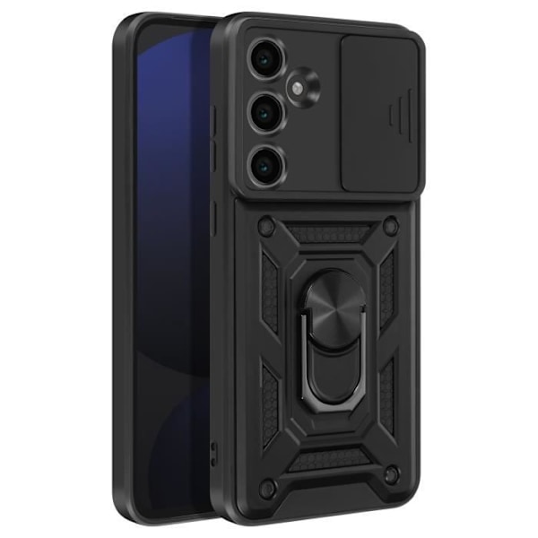 Coque til Samsung Galaxy S24 FE med ringe støtte og glidende kameradæksel i sort Svart