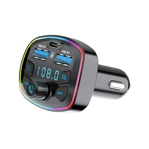 USB-C / 2 USB-A 20W auton laturi FM Bluetooth -lähetin ja Micro-SD Forever Musta Svart