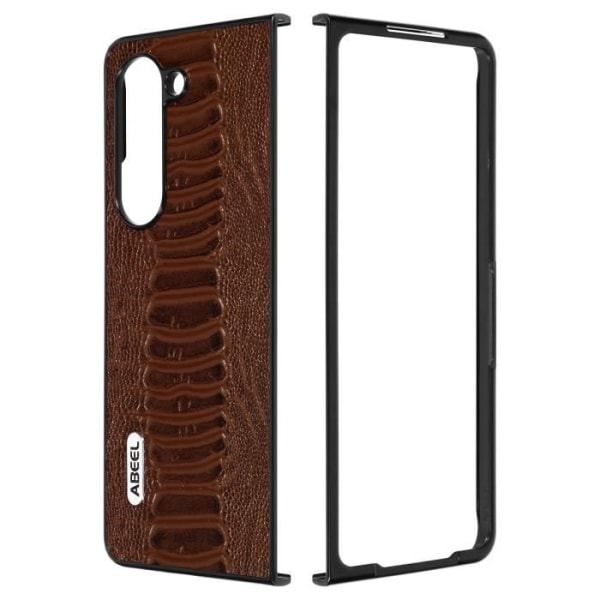Fodral - ABEEL - Samsung Galaxy Z Fold 5 - Hybrid äkta läder - Brunt ormmönster kastanj