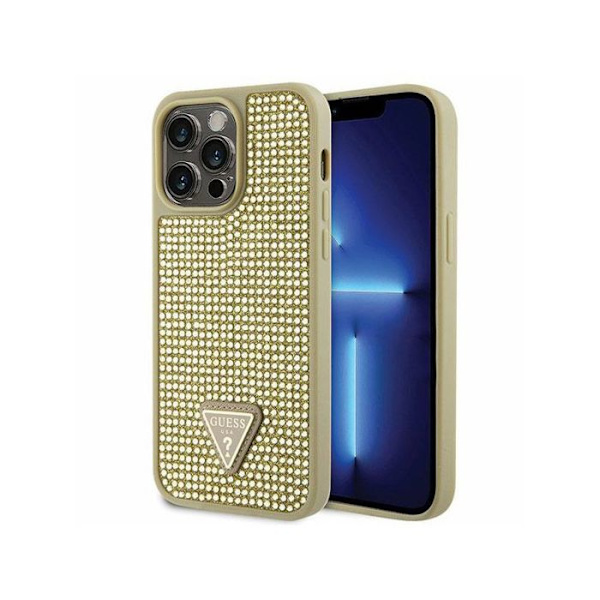 Puhelinkuori - puhelimen puskuri Guess GUHCP14XHDGTPD -kotelo iPhone 14 Pro Max 6,7 tuuman kultaiselle strassikolmiolle