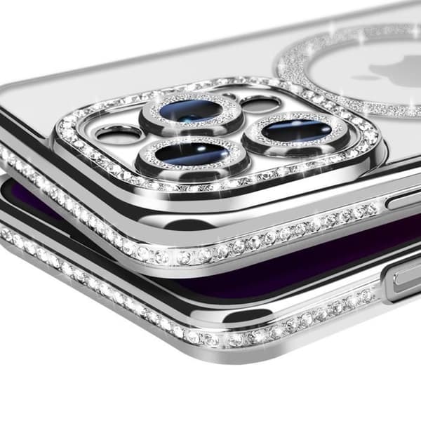 Coque - Diamant - iPhone 13 Pro - Strass Sølv - Modstandsdygtig - Kompatibel med MagSafe - Elegante Grå
