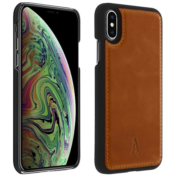 Coque Apple iPhone X / XS Beskyttelse Hård Ægte Læder Akashi Camel kastanj