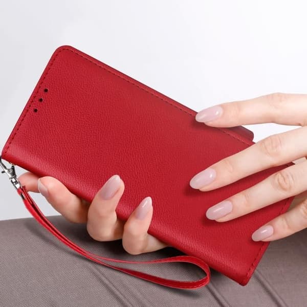 Etui til Galaxy Z Fold 6 Wallet Magnetic Tab håndledsrem Rød Röd