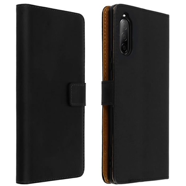 Hoes - Sony - Xperia 10 II - Ægte Læder - 2 Kortlommer - Video Støttefunktion Svart