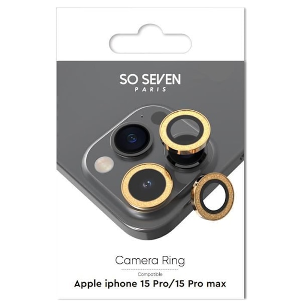 Kamera - SO SEVEN - Ringe Gold Diamond - iPhone 15 Pro/15 Pro Max - Hærdet glas Guld