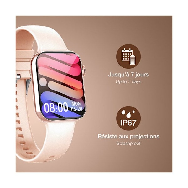 Montre Connectée Carrée Bluetooth Autonomie 7 dagar Vattentålighet IP67 BigBen Connected Rosa Rosa