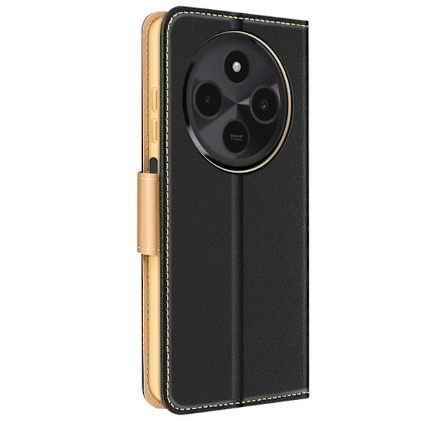 Etui til Xiaomi Redmi 14C Pung Læder Saffiano Fancy Sort / Guld Svart