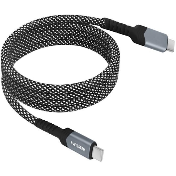 USB-C til USB-C kabel - Swissten - 60W - Automatiske oprulning - 1m - Sort Svart
