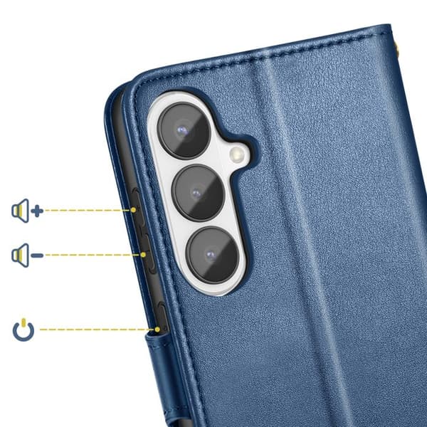 Plånboksfodral för Galaxy S26 med magnetknapp och nattblå handledsrem Blå