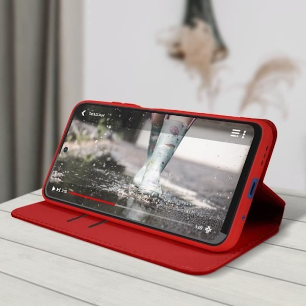 Xiaomi Redmi Note 10 5G ja Poco M3 Pro Wallet Case Video Support Red Röd