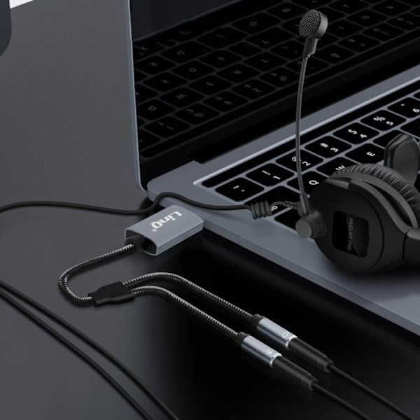 Audio-adapter - LinQ - U3532 - USB til 2 Jack 3.5mm - Samtidig brug - Grå