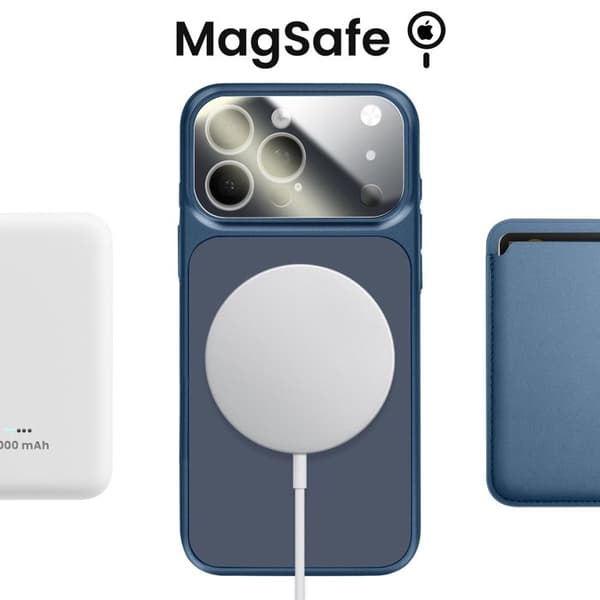 MagSafe-cover til iPhone 15 Pro, hård med glasbeskyttelse til kamera, natblå Blå
