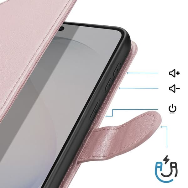 Plånboksfodral för Galaxy S26 med handledsrem och videostöd i roséguld Ros