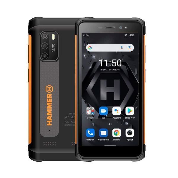 myPhone Hammer Iron 4 Robust smartphone i orange och svart färg med 5,5" HD+-skärm, 720 x 1440 pixlar, 4 GB DDR4+ 32 RAM