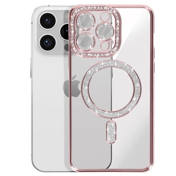Fodral - Diamant - iPhone 14 Pro - Rosa Strass - Hård - Elegant - MagSafe Rosa