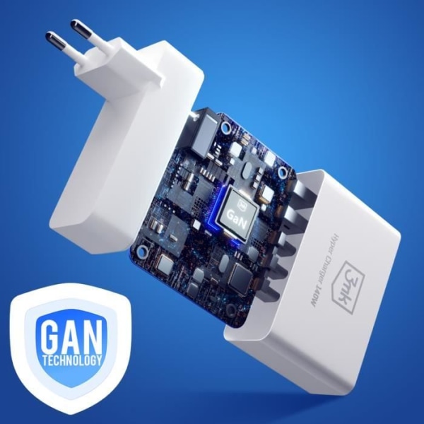 GaN Netoplader 140W 3x USB C Strømforsyning 2x USB Quick Charge 3mk Hvid Vit