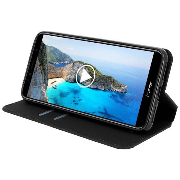 Etui Folio - Honor - 7A / Huawei Y6 2018 - Ekoskinn - Svart - Stödfunktion Svart