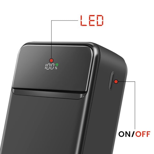 30000mAh Ulkoakku USB-C:lla ja 2 USB:lla, LED-näyttö, Kompakti Swissten Musta Svart