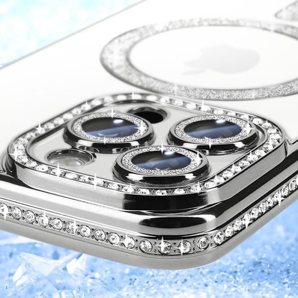 Coque Diamant pour iPhone 16 Pro Max MagSafe Contour Strass Argent Grå