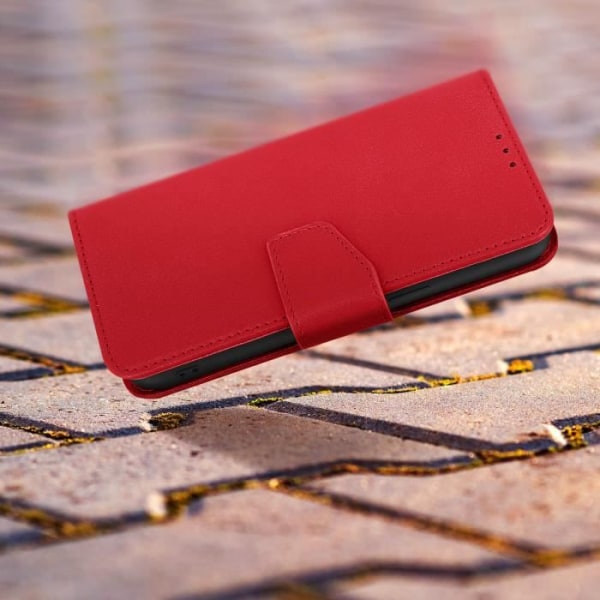 Skal till iPhone 14 Plus Premium läder Korthållare Stödfunktion Video röd