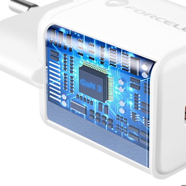 Laddare Sektor GaN III 30W med USB-C + USB Mini Format Forcell Vit Vit