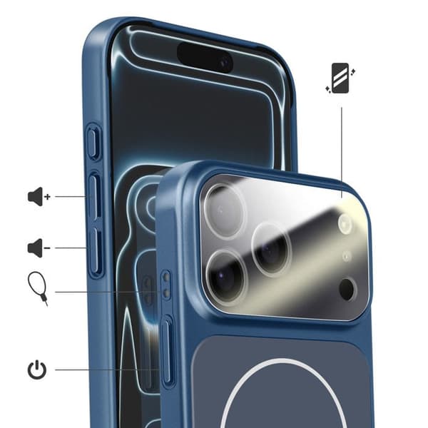 MagSafe-skal för iPhone 17 Pro Max Hårt med Glas Skydd Kamera Mörkblå Blå