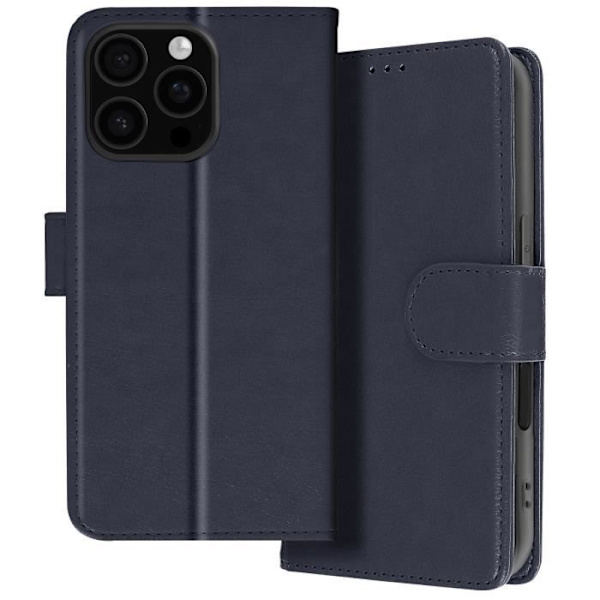iPhone 16 Pro Max-fodral - AVIZAR - Plånboksficka - Videostöd - Mörkblå - Veganskt läder Blå