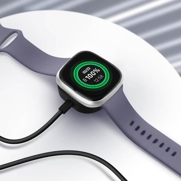 AVIZAR Magnetisk oplader til Fitbit Versa 4, Versa 3, Sense 2 og Sense - 1m sort Svart