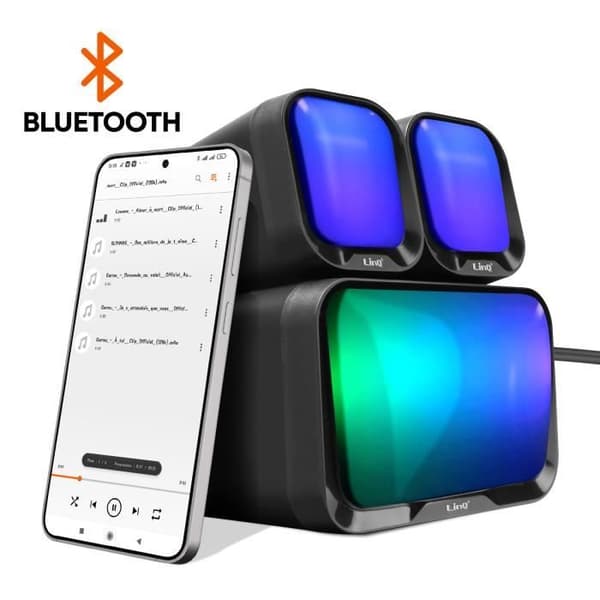 Bluetooth PC-højttaler - LinQ - Sort model - Jack 3,5 mm - RGB-belysning - Kompakt Svart