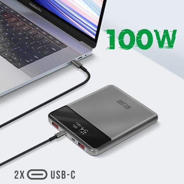 Powerbank - 4SMARTS - Enterprise Slim - 20000mAh - 2 USB-C 100W - 2 USB 22.5W Grå