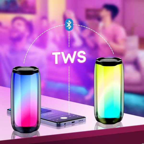 Bluetooth højtaler - LinQ - Multicolor - Vandafvisende IPX6 - Kraftfuld lyd 8W - Batteritid 5 timer Svart