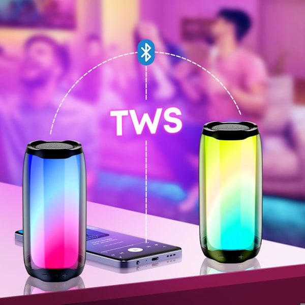 Bluetooth-højttaler LED RGB flerfarvet Vandtæt IPX6 Kraftfuld lyd 8W LinQ Sort Svart